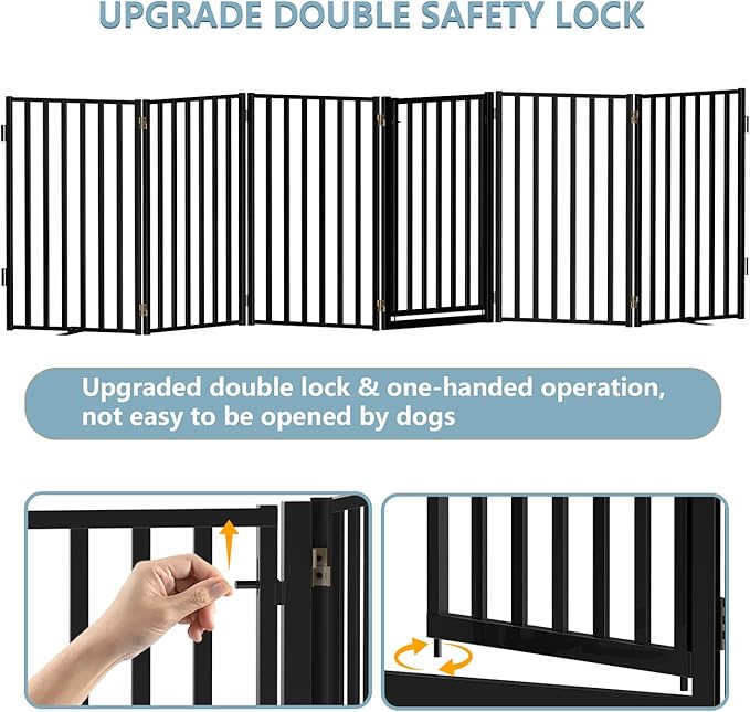 Full Metal Freestanding Dog Gates with Door, 36" Height Dog Fences for Indoor & Outdoor, Extra Wide Foldable Pet Gates for Stairs, Hallways, Doorways, Yard (6 Panels, 120" W × 36" H)