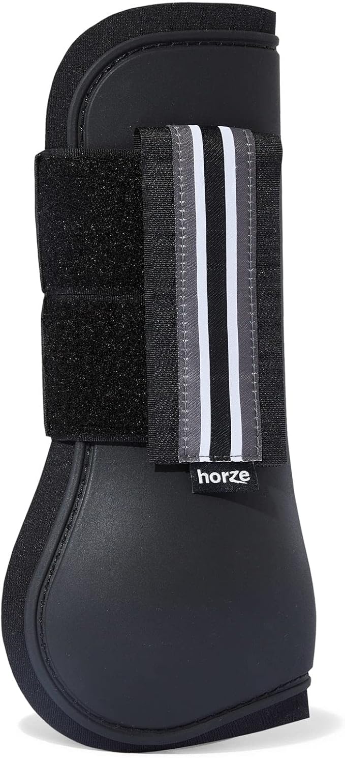 HORZE Adepto Open Front Tendon Boots | Durable Shell with Neoprene Lining - Black - Horse