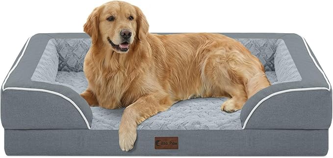 Orthopedic Dog Beds for Extra Large Sized Dogs, Waterproof Memory Foam XL Pet Bed with Sides 42x30Inch, Non-Slip and Egg-Crate Foam Big Dog Couch Bed with Removable Washable Cover, Grey