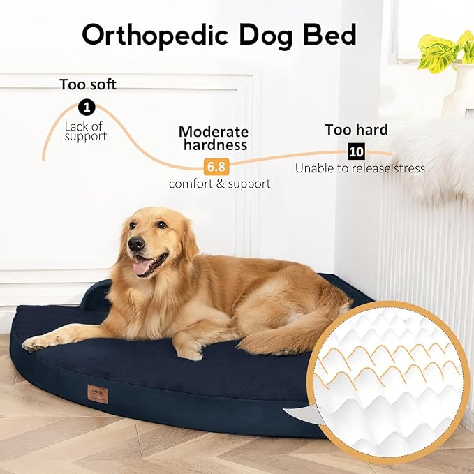 MEKIY Large Orthopedic Dog Bed with Sides Big Dog Beds with Removable Washable Cover Non-Slip Waterproof Pet Bed for Medium Large Dogs - Navy Blue L