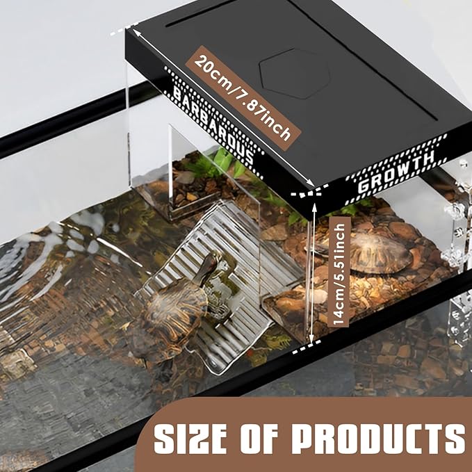 Turtle Basking Platform with Lid and Nonslip Ramp, Acrylic Turtle Ramp, Habitat Enclosure Cage, Aquatic Reptile Ramp Dock, Reptile Terrarium for Aquatic Turtles Transparent 20x14x14cm