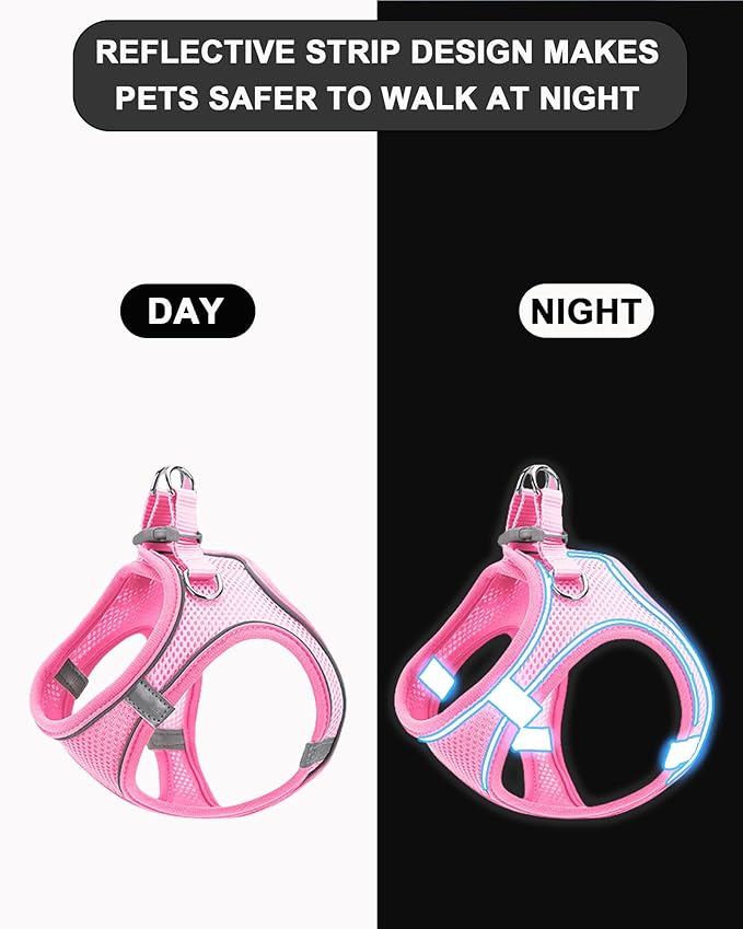 XS Red Soft Mesh Dog Harness and Leash Set,No Escape Puppy Harnesses for Training Walking， Reflective Adjustable Puppy Vest for Small Medium Dogs, Cats (Red, XS)