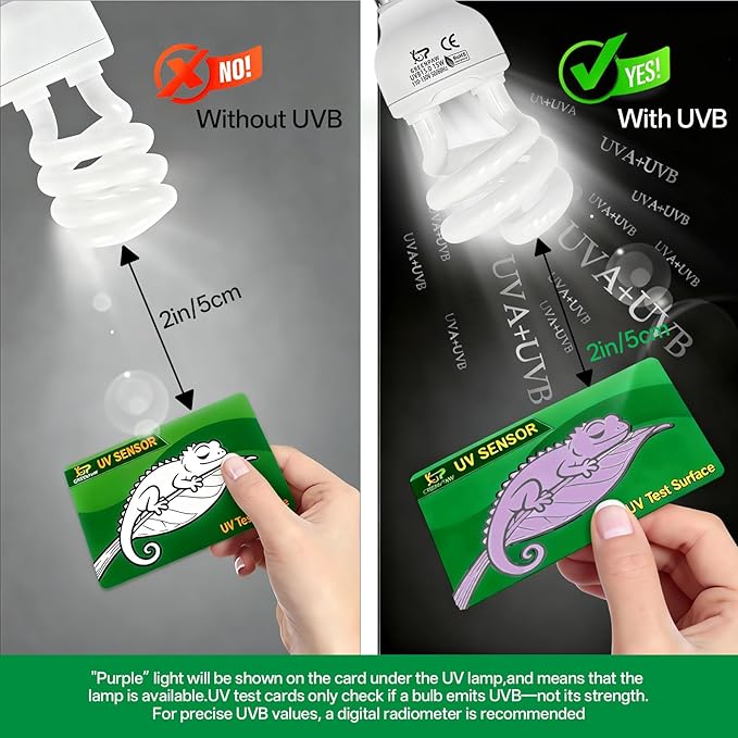 UVB Reptile Light 5.0: 15W Tropical & Subtropical UVA UVB Reptile Light Bulb, UVB Light for Reptiles Compact Fluorescent Terrarium Lamp,UVB Bulb for Chameleon Turtle Gecko Snake Include UV Sensor Card