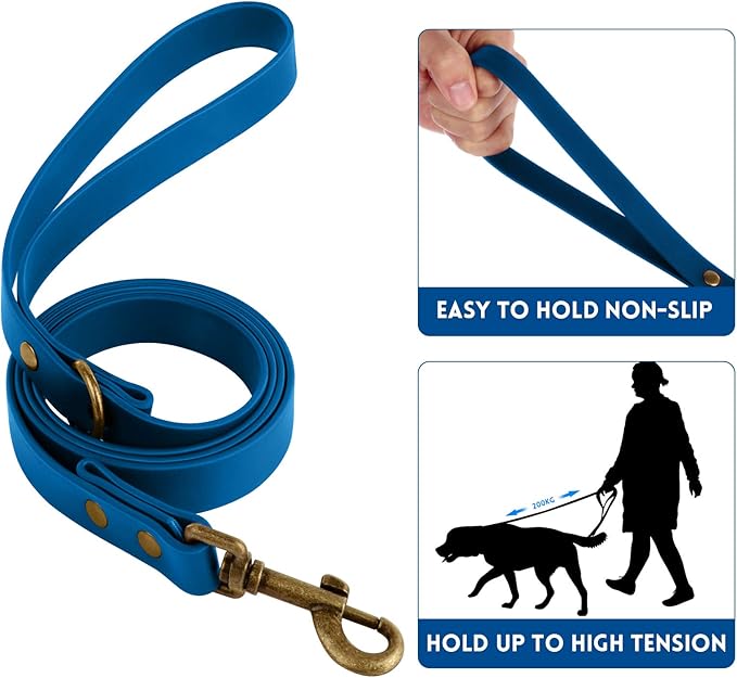 Wisedog Waterproof Dog Collar and Leash Set, Adjustable Puppy Collar with Cute Tag 5FT Dog Leash with Poop Bag for Small Medium Large Dogs (L, Blue)