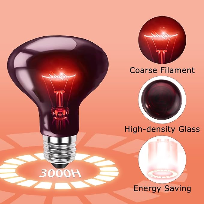 HARTOMPET 60W Infrared Red Heat Lamp – Basking Bulb for Reptiles & Lizards, E26 Base | 2 Pack