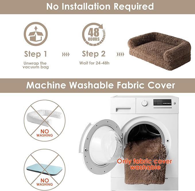 EHEYCIGA Foldable XXL Dog Bed for Large Sized Dog, 54"x38"x7.5" Faux Fur Fluffy Pet Couch Bed, Orthopedic Calming Memory Foam Big Pet Bed, Washable Pet Sofa Bed with Non-Slip Bottom, Brown