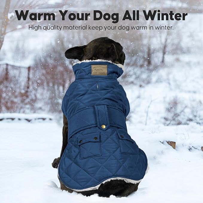 KYEESE Dog Coat Waterproof Dogs Jacket with Fleece Lined Windproof Dog Coats for Small Dogs Thick Pets Clothes with Pocket Soft Pet Sweater for Cold Weather Warm Pet Winter Puffer Coat with Leash Hole