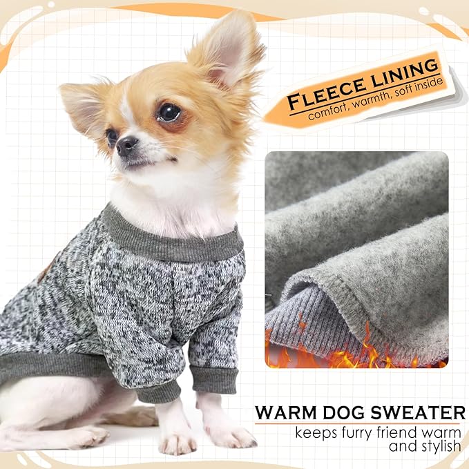 2 Pieces Dog Sweaters for Small Dogs Fall Dog Clothes Male Winter Fleece Dog Sweaters Warm Thick Pet Outfit Coat Small Dog Sweater for Boy Girl Dogs, Yorkie, Chihuahua, Pug, Cat, Pug,S,Grey Navy