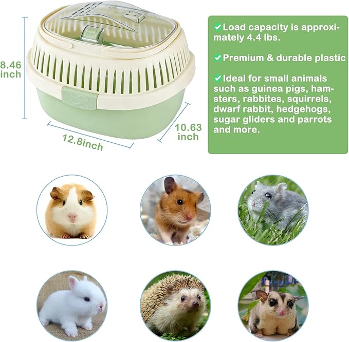 Hamster Carrier Guinea Pig Carrier 13 X 11 X 8 in Portable Hamster Travel Cage with Ventilation Holes Outdoor Small Pet Carrier for Rat Gerbil Rabbit Hedgehog Squirrel Mouse Bunny