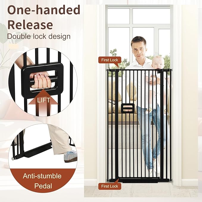SMONTER 55" High Extra Tall Baby Gate, Safety Cat Gate for Doorways, Expands to 30.1"-34.1" Wide, Auto Close Dog Gate, No Drilling Pressure Mounted Cat Fence, Pet Gate Indoor for Stairs, Black