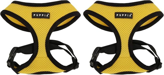Puppia Soft Dog Harness No Choke Over-The-Head Triple Layered Breathable Mesh Adjustable Chest Belt and Quick-Release Buckle, Yellow, X-Small (Pack of 2)