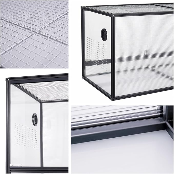 Bearded Dragon Tank 120 Gallon Reptile Terrarium 4x2x2 Ft, Aluminum Reptile Enclosure with 270° View, Mesh Top, Lockable Sliding Glass Doors