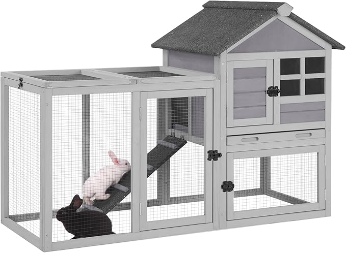 GUTINNEEN 51.6" L Chicken coop Outdoor Rabbit Hutch Indoor Bunny Cage Expandable Duck House for Small Chickens (Grey)