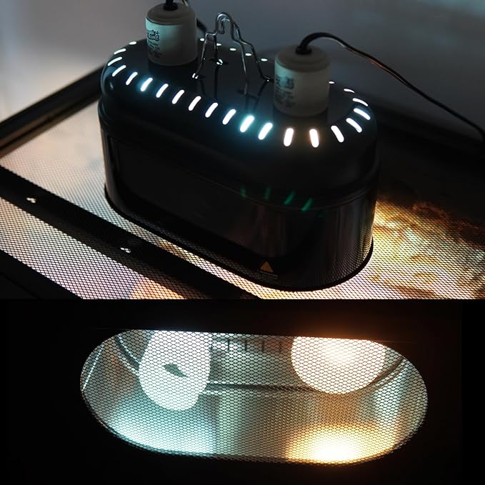 Reptile Light Fixture – Dual Dome with Ceramic Socket – Dual Use for Heat Lamp Emitter & Basking Bulbs & UVB Bulbs – Ideal for Bearded Dragon, Snake, Chameleon, Turtle & Terrarium Tank Accessories