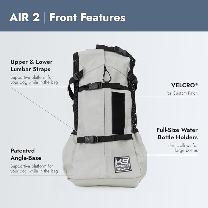 K9 Sport Sack Air 2 - X-Small, Light Grey - Ideal for Dogs with 9-12” Back Length - Durable, Breathable Backpack-Style Carrier - Perfect for Walks, Short Hikes & Public Transportation