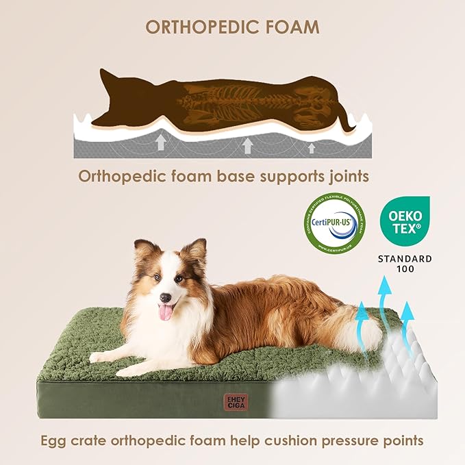 EHEYCIGA Orthopedic Foam Dog Bed, XXL, 47"L x 29"W x 3.5"Th, Dark Green