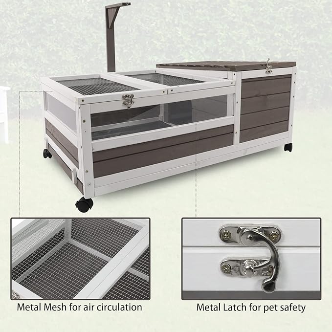 Gowoodhut Tortoise Habitat,Large Wooden Tortoise House on Wheels,Turtle Enclosure Reptile Cage for Small Animals Indoor Outdoor with Pull Out Waterproof and Leakproof Tray Double Habitats 78" Wide