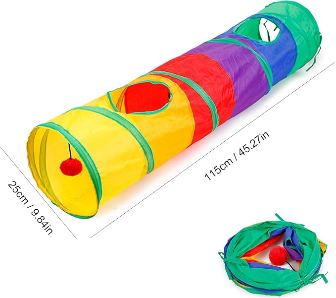 32Pcs Cat Toys Kitten Interactive Pet Toys Assortments, Foldable Rainbow Tunnel, Cat Feather Teaser Wand Interactive Feather Toy Fluffy Mouse Crinkle Balls Bell Play for Cat Puppy Kitty Kitten(2 way) - Image 2