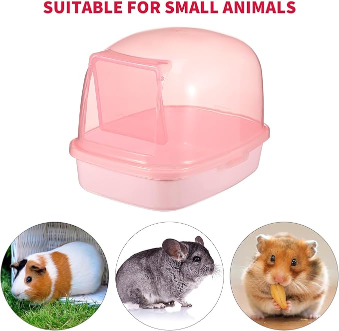 Kisangel Chinchilla Dust Bath House Pink Plastic Sand Bath Container for Small Animals Indoor Habitat Decor 9X6X6 Inches