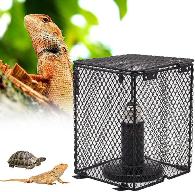 Reptile Lampshade Heating Lamp Shade 100W Ceramic Lamp & Cubiod Heater Guard Anti Scald for Lizards Spider and Amphibians Tortoises Gecko