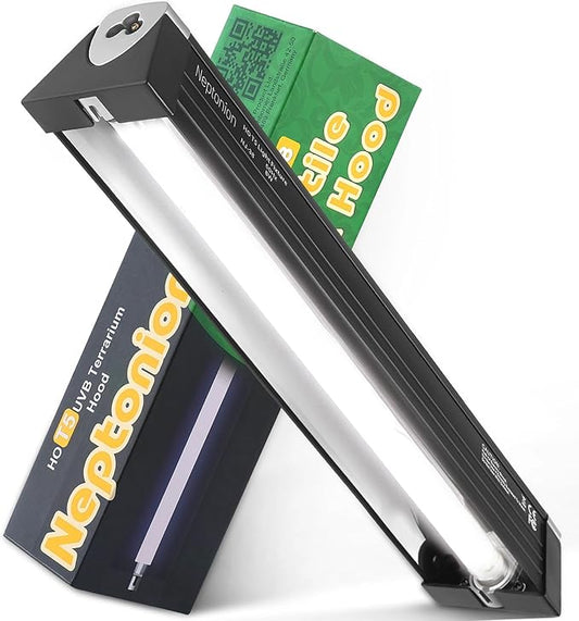 14W Reptile T5 HO UVB 22.6" 5.0 Light Fixture with Tube, Tropical Arboreal Hood for Terrariums, Suitable for Tropical Reptiles Like Veiled Chameleon