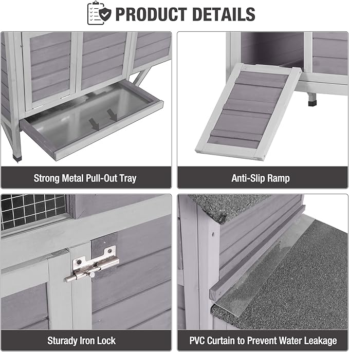 Outdoor Chicken Coop with Nesting Box, Upgrade Durable Chicken House with Leakproof Pull-on Tray and Weatherproof Roof