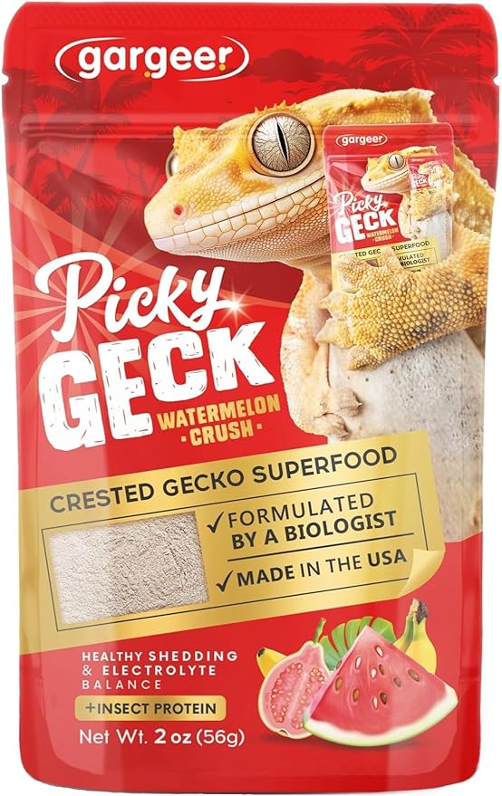 Gargeer 'Picky Geck' Watermelon Crush - Premium Crested Gecko Food | Hydration & Circulation Support with Bee Pollen & Coconut | No Fillers - Only Premium Ingredients | 2oz | Made in USA. Enjoy!