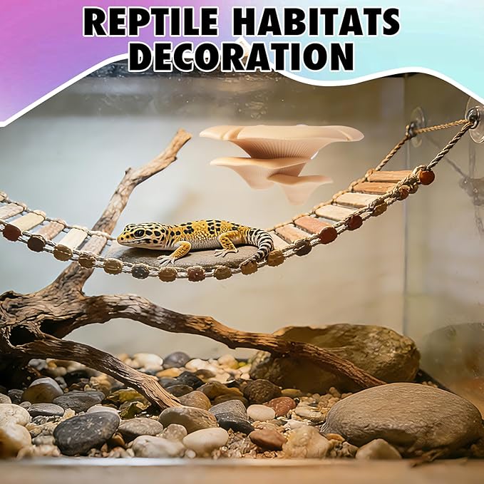 Mushroom Reptile Tank Decor, Mushroom Climbing and Resting Platform Habitat for Tree Frog Terrarium, Reptile Ledge for Leopard Gecko, Lizards, Fish, Turtle, Hermit Crab (Yellow)