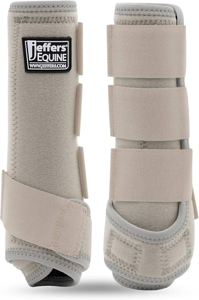 Jeffers Expression Protective Horse Boots, 1 Pair, Small - Safe Neoprene Leg Guards, Durable Strap Closures, Front & Hind Support, Equestrian Accessories for Travel & Riding - Khaki