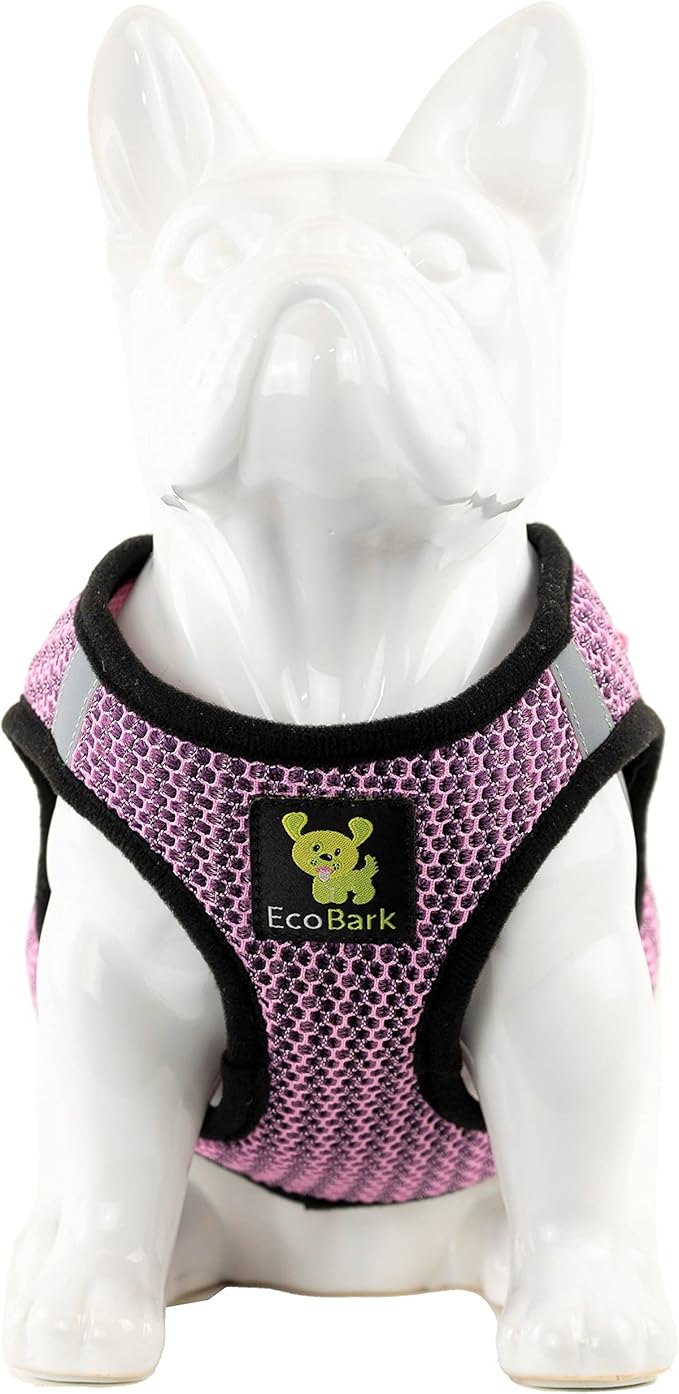 EcoBark Step in Dog Harness - Eco-Friendly Dog Harnesses for Small and Medium Breed Dogs - Reflective and Adjustable Body Halter Vest - Soft Mesh Toy Breed Harness (Lilac Pink, XL)