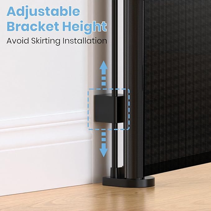 HAMOPY 120 Inch Reinforced Strip Extra Wide Retractable Baby Gate, 33" Tall, Prevent Crawling Through, Wide Extra Long Child Safety Gate for Indoor Baby Fence, Outdoor, Stairs, Deck(Black)