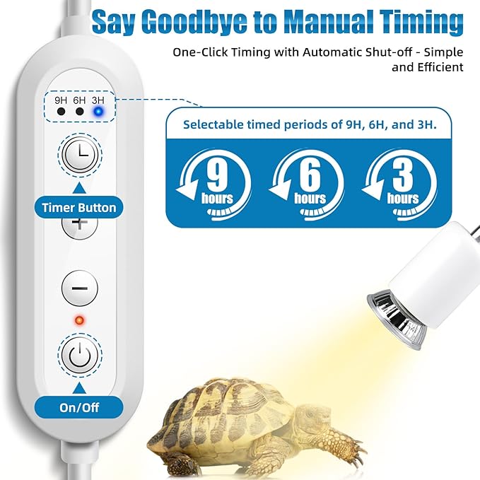 Adjustable Temperature Turtle Tortoise Reptile Heating Lamp with Dual UVB 50W Bulbs and Built-in Timer for Turtles, Tortoises, and Bearded Dragons (White)