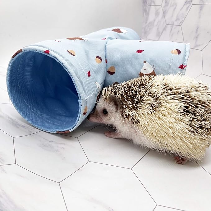 Handmade Small Animal 3-Way Hideout Tunnel Collapsible Pet Play Toy Tunnel Tube for Dwarf Rabbit Hamster Guinea Pig Chinchilla Sugar Glider Hedgehog (Blue)