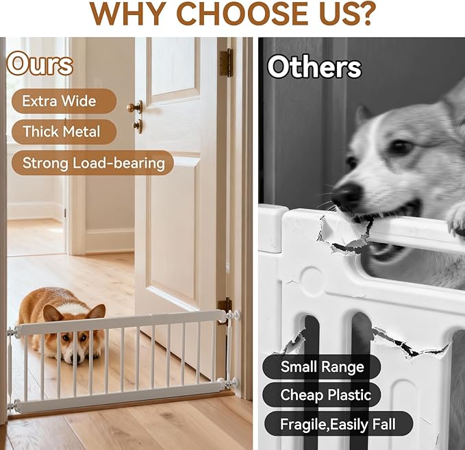 Short Dog Gate,18"-45" Adjustable Extra Wide Metal Short Dog Gate to Step Over, 10" Tall Small Pet Gate with 3 Extension Kits