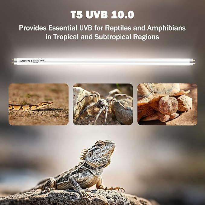T5 10.0 UVB Reptile Light Bulb 39W, 2-Pack 34 Inch UVB/UVA Lamp Tube for Bearded Dragon, Lizards, Chameleons