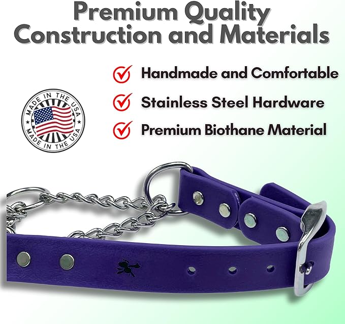 Martingale Collar for Dogs, Biothane, Stainless Steel Hardware, No Pull, Made in The USA, Professional Grade, Small, Purple