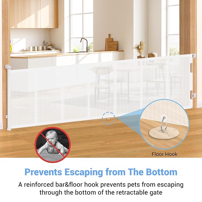 HAMOPY 120 Inch Reinforced Strip Extra Wide Retractable Baby Gate, 33" Tall, Prevent Crawling Through, Wide Extra Long Child Safety Gate for Indoor Baby Fence, Outdoor, Stairs, Deck(White)