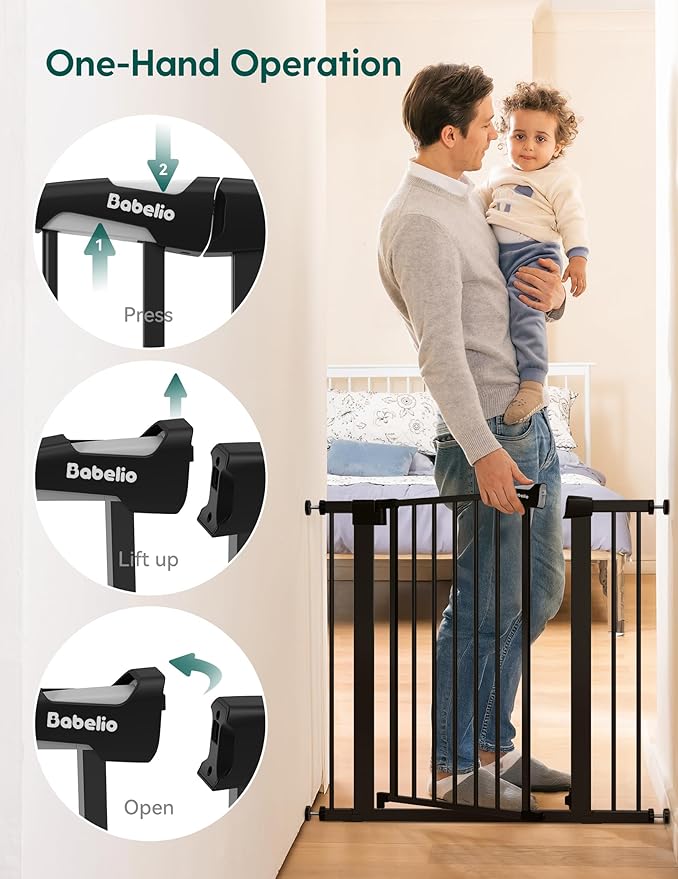 Babelio 36" Tall Baby Gate, 29-48" Auto-Close and Pressure Mounted Baby Gate for Stairs, Doorways, Hallway, PressGuard P7, Easy Walk Thru Pet Gate, Black