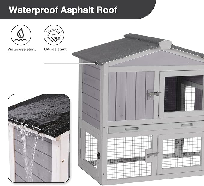 Chicken Coop Outdoor, Wooden Chicken House with Leakproof Tray and Waterproof Roof, Small Chicken Coops for 2 Chickens, Duck House, Rabbit Hutch