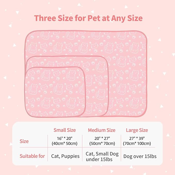 NWK Pet Cooling Mat -Q-Max>0.345 Ice Silk Cooling Mat for Dogs & Cats Portable & Washable Pet Cooling Blanket, Car Seats, Beds for Summer (Pink Cat, 27'' X 20'' X 0.3'')