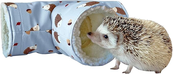 Handmade Fleece 3-Way Small Animal Tunnel Collapsible Pet Play Toy Tunnel Tube for Dwarf Rabbit Hamster Guinea Pig Toys Chinchilla Sugar Glider Hedgehog Hideout Cave (Blue)