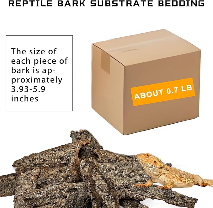 BNOSDM Reptile Terrarium Bark Substrate Bedding Tortoise 3.9-5.9in Natural Cork Bark Reptile Climbing Mat Habitat Decor for Lizard Snake Spiders Hermit Crabs Tarantula Geckos Bearded Dragons (0.7LB)
