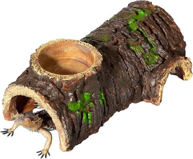Reptile & Amphibian Hideaway Cave & Tree Simulation Habitat, Complete with Feeding Tank, Ideal for Lizards, Geckos, Snakes, Salamanders, Spiders, Hermit Crabs, Tree Frogs, Turtles & Chameleons