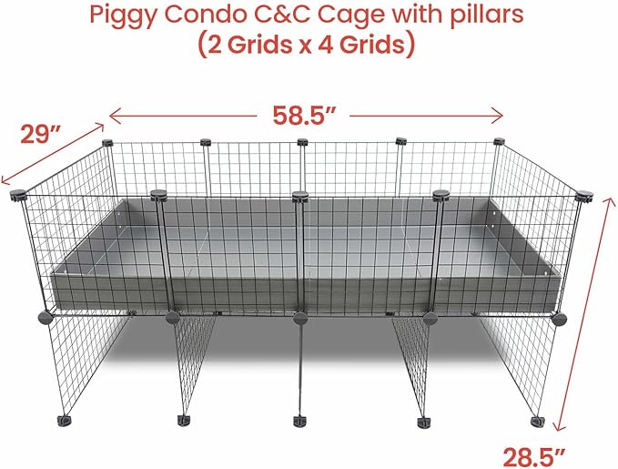 GuineaDad Piggy Condo – Premium C&C Cage with Pillars for Guinea Pigs & Small Animals with Coroplast Base | Acrylic and C&C Grids for Small Pets (C&C Grids, Standard (29" x 58.5" x 28.5"))
