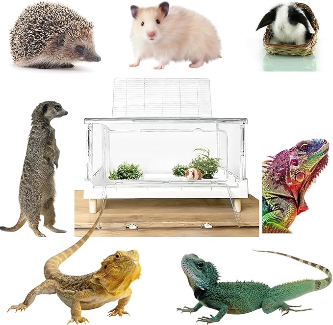 Hamster Cage & Guinea Pig Cages, Acrylic Cage for Small Animal Pets, Large Transparent Gerbil Cage and Habitats, Hedgehog, Dwarf Hamster, Rat, Mouse