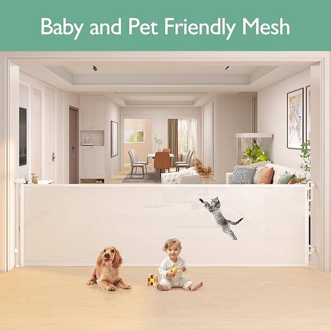 Momcozy Baby Gate 41'' Tall 118'' Wide 【 Extra Wide 】 for Large Opening Retractable Baby Gates for Child and Large Pets Safety Dog Gate for Stairs, Doorways, Hallways, Indoor, Outdoor