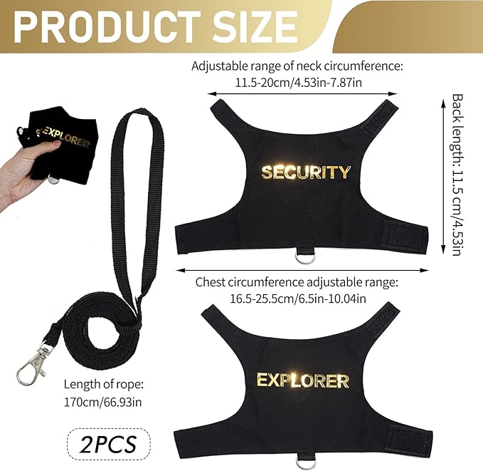 2 Pack Bearded Dragon Leashes and Harnesses, Adjustable Escape-Proof Lizard Harness with Hook & Loop Closure, Soft Pet Reptile Vest with 5ft Leash for Walking Outdoor, Fits Small Lizards and Reptiles