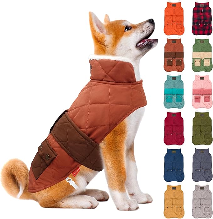 KYEESE Dog Coat Windproof Dog Coats for Small Dogs Soft Pet Sweater for Cold Weather Thick Pets Clothes with Pocket Warm Pet Winter Puffer Coat with Leash Hole Waterproof Dogs Jacket with Fleece Lined