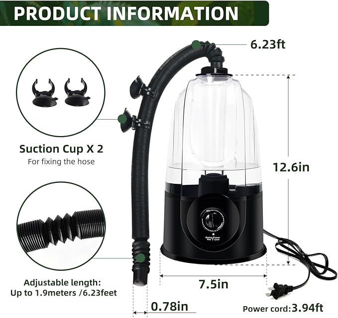 COOSPIDER Base CRH-380B Reptile Humidifier, Reptile Fogger Tank Humidifier Accessories, Reptile Misting System Replacement for Reptiles Amphibians Herps Vivarium