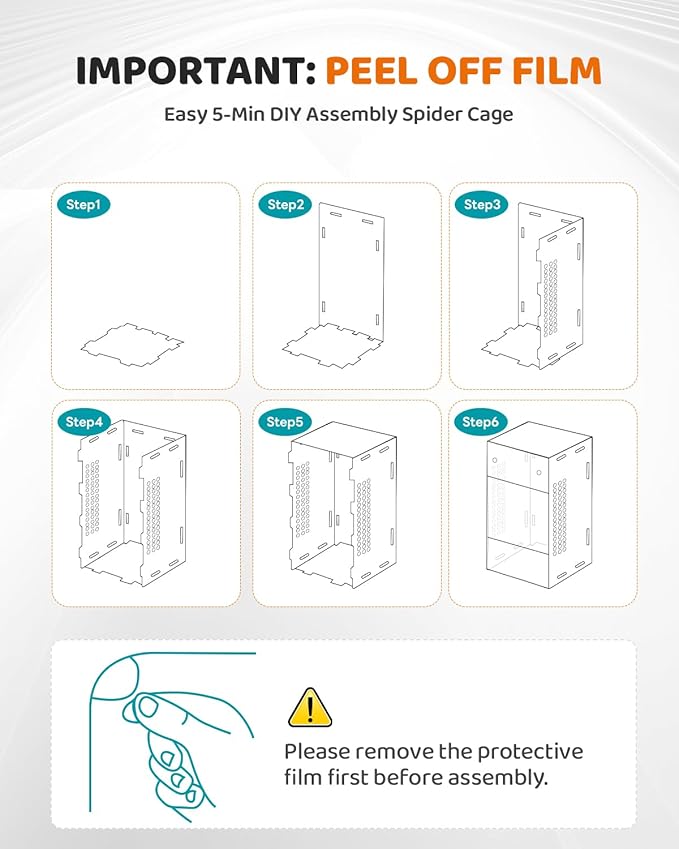DIY Jumping Spider Enclosure, 4.7"x4.7"x7.9" Escape-Proof Spider Terrarium, Small Invertebrate Acrylic Accessories Set, with Temperature and Humidity Detector, Platform and Hide, Tweezer, Feeding Bowl